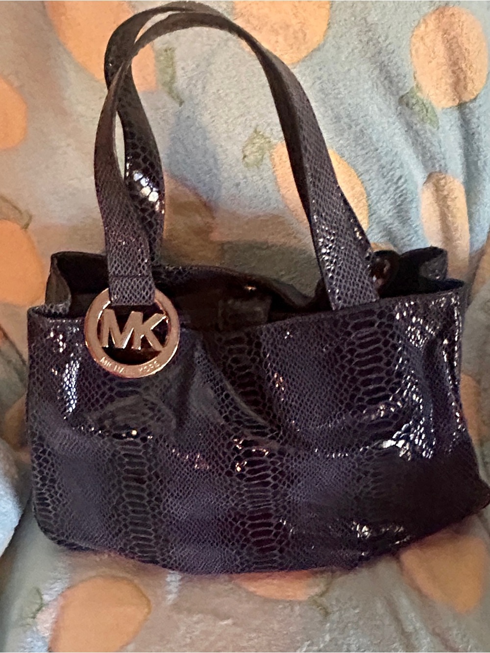 MICHAEL KORS Monogramme Python Embossed Leather Tote Bag NAVY BLUE SNAKESKIN